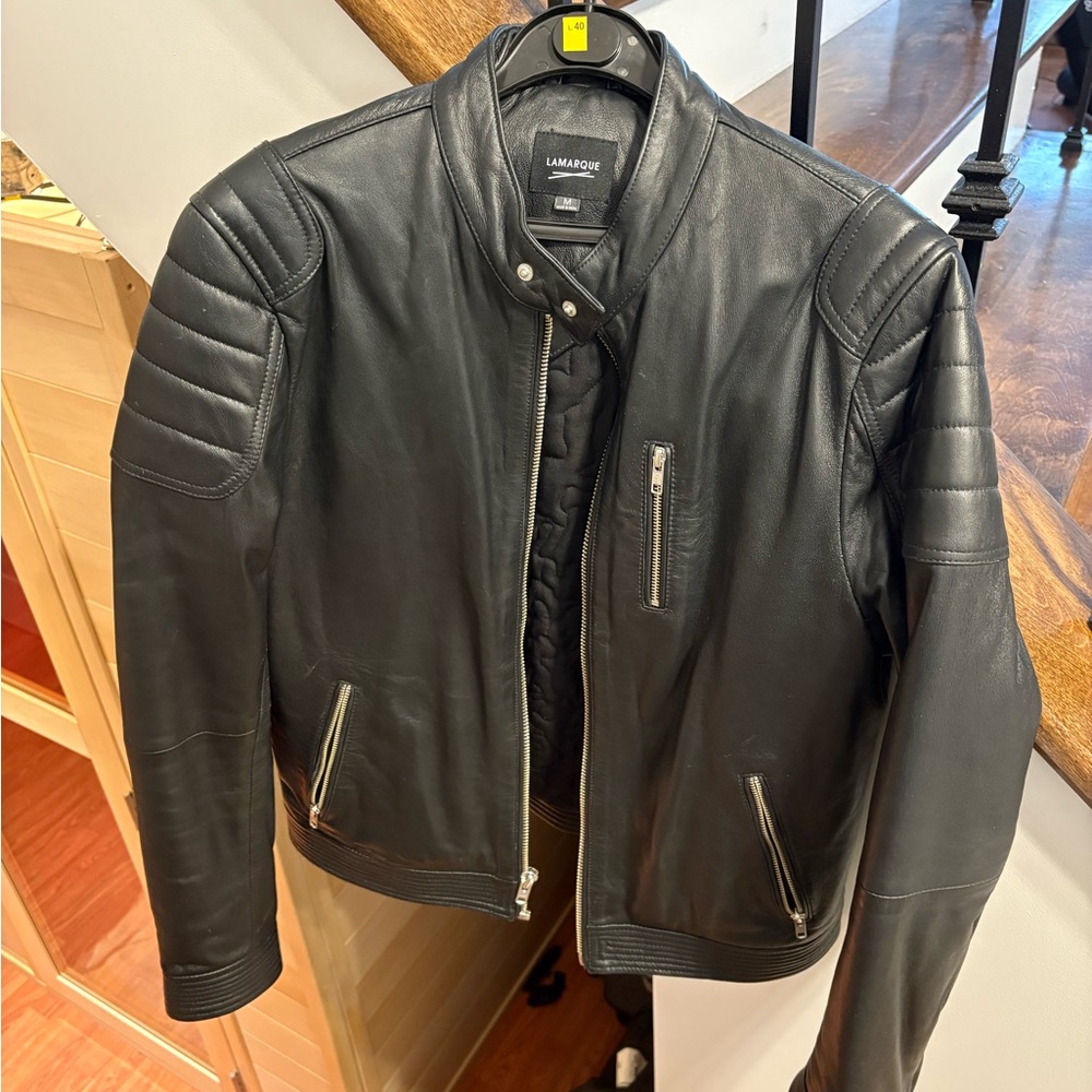 Lamarque Black Leather Bomber Jacket